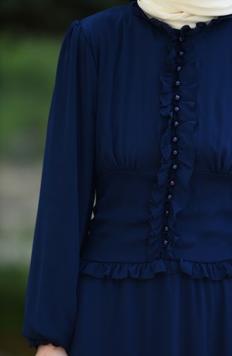 Navy Blue Hijab Evening Dress 8107-11