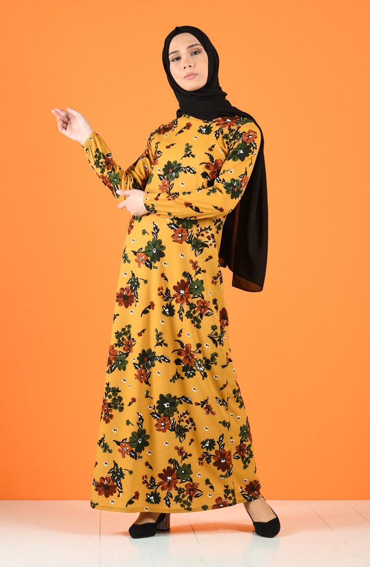 Mustard İslamitische Jurk 8870-03