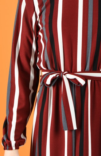 Elastic waist Striped Dress 8056-05 Burgundy 8056-05