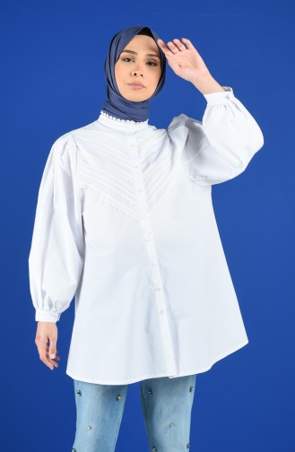 Dantel Detaylı Tunik Gömlek 6005-01 Beyaz