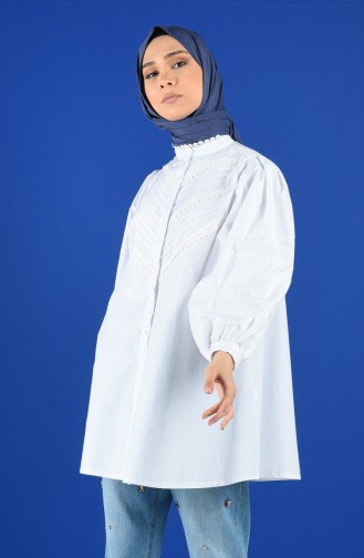 Dantel Detaylı Tunik Gömlek 6005-01 Beyaz