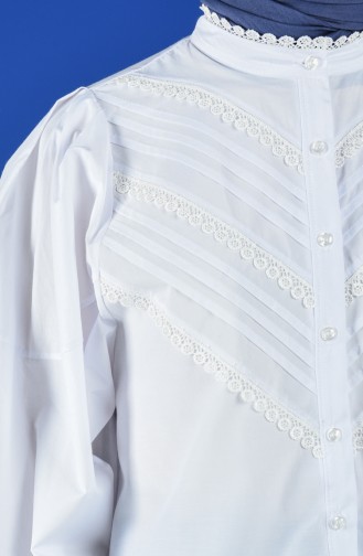 Dantel Detaylı Tunik Gömlek 6005-01 Beyaz