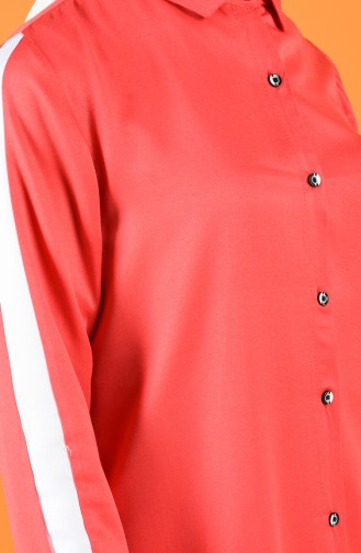 Kol Şeritli Düğmeli Tunik 1606-01 Kırmızı