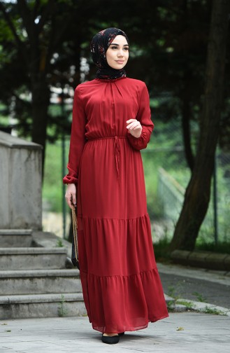 Claret Red Hijab Dress 8037-04