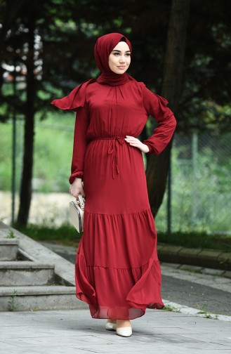Dark Claret Red Hijab Dress 8037-02
