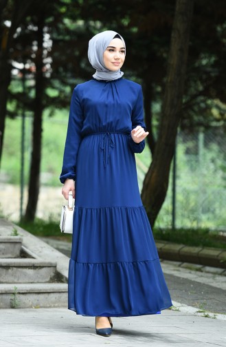 Dunkelblau Hijab Kleider 8037-12