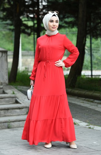 Gerafftes Kleid mit elastische Taille 8037-18 Granatapfelfarbig 8037-18