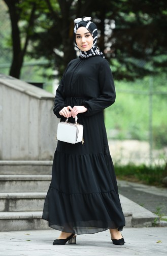 Schwarz Hijab Kleider 8037-10