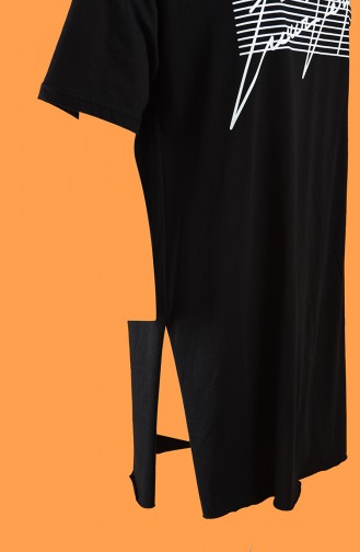 Baskılı Uzun Tshirt 7020-01 Siyah