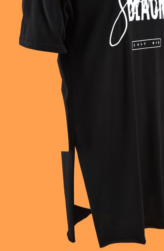 Baskılı Uzun Tshirt 7022-01 Siyah