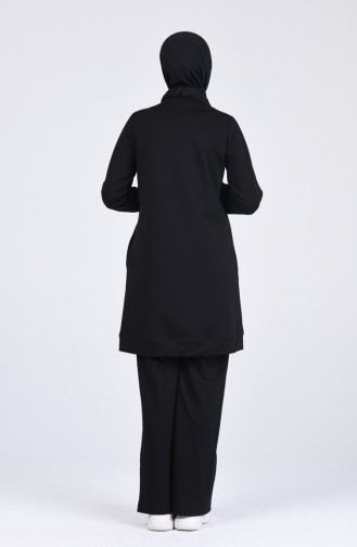 Şeritli Tunik Pantolon İkili Takım 9065-01 Siyah