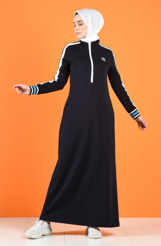 Dunkelblau Hijab Kleider 09067-01