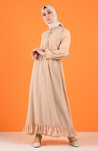 Elastic Sleeve Chiffon Dress 2024-01 Beige 2024-01