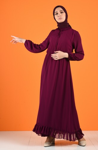Elastic Sleeve Chiffon Dress 2024-07 Plum 2024-07