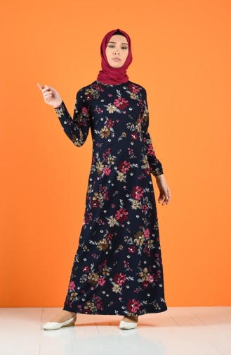 Floral Print Dress 8870-02 Navy Blue 8870-02