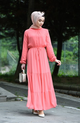 Salmon Hijab Dress 8037-19