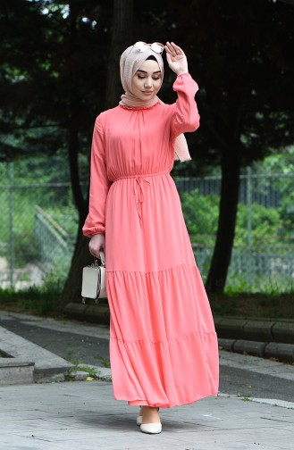 Salmon Hijab Dress 8037-19