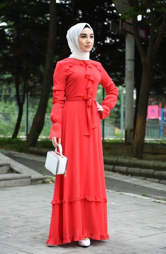 Coral Hijab Dress 8044-07