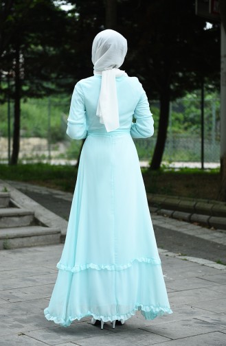 Volante Detailliertes Kleid mit Band 8044-11 Minzengrün 8044-11