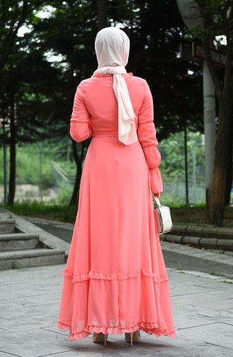 Dunkel-Lachsrosa Hijab Kleider 8044-15