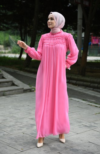 Draped Chiffon Evening Dress Pink 8127-09