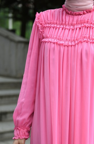 Drapeli Şifon Abiye Elbise 8127-09 Pembe