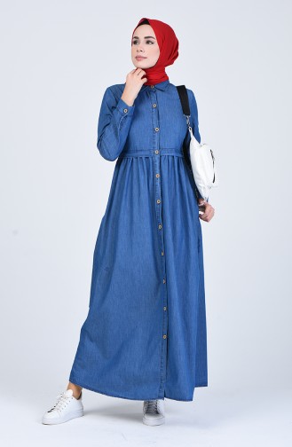 Düğmeli Kot Elbise 5001-02 Kot Mavi