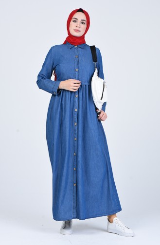 Buttoned Denim Dress 5001-01 Navy Blue 5001-01