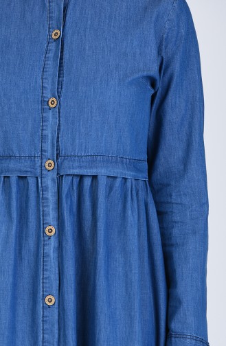 Düğmeli Kot Elbise 5001-02 Kot Mavi