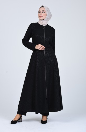 Zippered Flared Abaya 1083-01 Black 1083-01