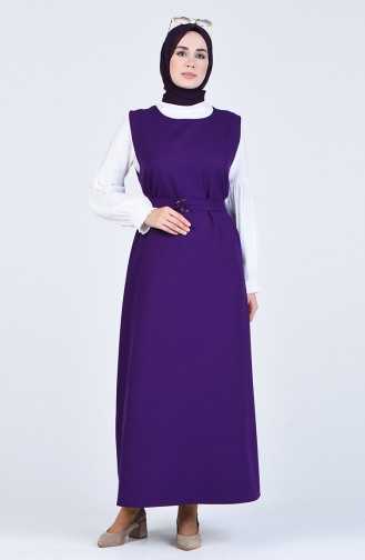Kuşaklı Jile Elbise 5307-04 Mor