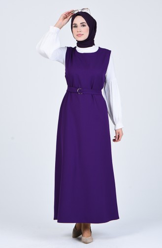 Kuşaklı Jile Elbise 5307-04 Mor