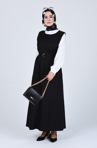 Kuşaklı Jile Elbise 5307-08 Siyah