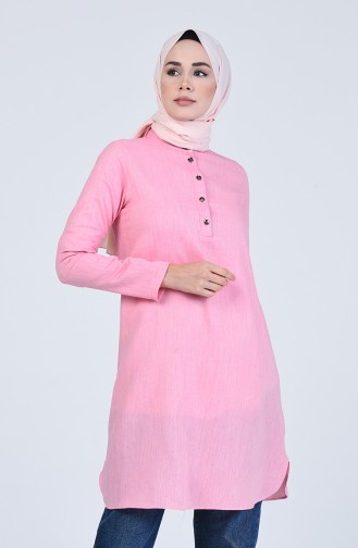 Yarım Patlı Düğmeli Tunik 3178-02 Pembe