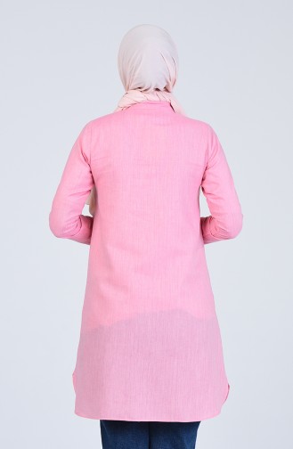 Yarım Patlı Düğmeli Tunik 3178-02 Pembe