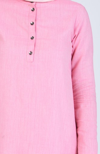 Yarım Patlı Düğmeli Tunik 3178-02 Pembe