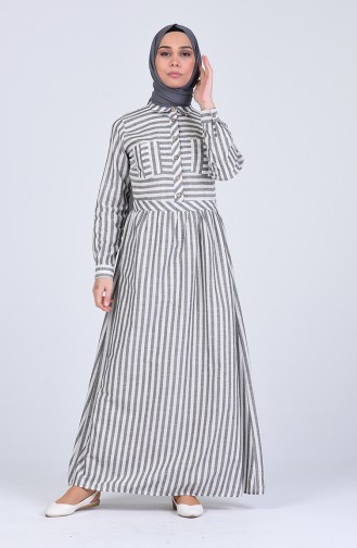 Striped Dress 5090-01 Gray Cream 5090-01