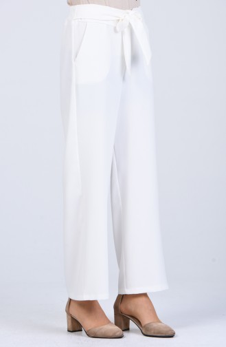 Belted wide-leg Trousers 1502-04 Ecru 1502-04