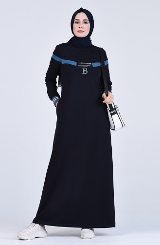 Dunkelblau Hijab Kleider 9155-02