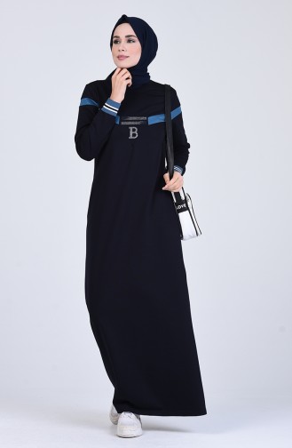 Dunkelblau Hijab Kleider 9155-02