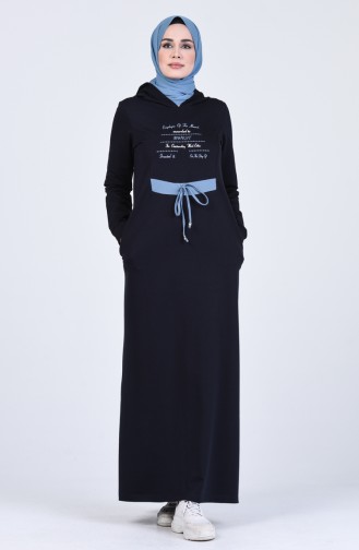 Navy Blue Hijab Dress 9186-02
