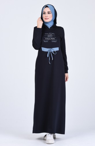 Navy Blue Hijab Dress 9186-02
