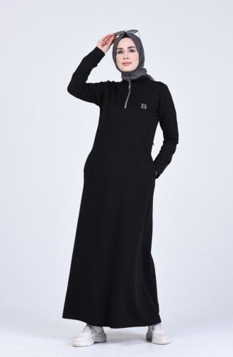 Fermuarlı Cepli Spor Elbise 9187-01 Siyah