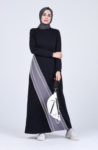 Navy Blue Hijab Dress 9197-02