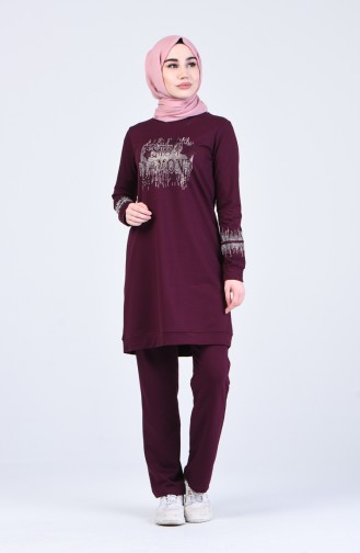 Taşlı Eşofman Takım 9172-05 Mürdüm