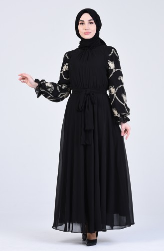 Belted Chiffon Dress 0370-02 Black 0370-02