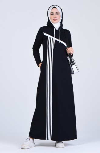 Kapüşonlu Şeritli Spor Elbise 9188-02 Lacivert