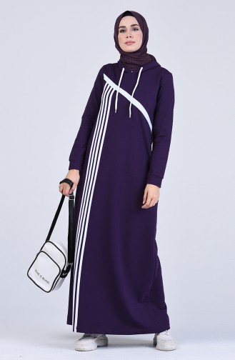 Hooded Striped Sports Dress 9188-04 Purple 9188-04