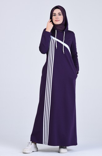 Hooded Striped Sports Dress 9188-04 Purple 9188-04