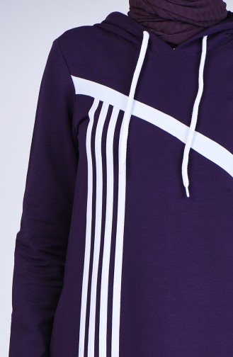 Hooded Striped Sports Dress 9188-04 Purple 9188-04